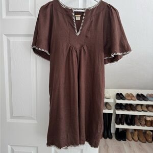 Magaschoni Flutter Sleeve Linen Dress brown Size XS
